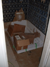 shower try 2 with boxes of tile