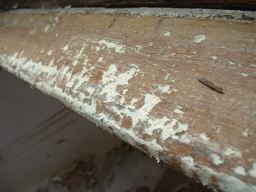 damaged window sill after stripping paint