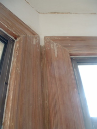 window casing after repairing splits, filling, and sanding