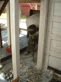 Mole using electric jackhammer