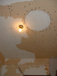 hallway ceiling with plaster washers for support